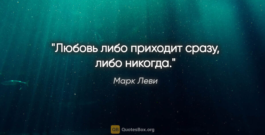 Марк Леви цитата: "Любовь либо приходит сразу, либо никогда."