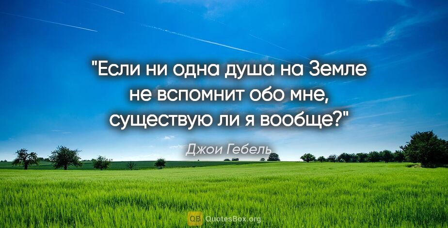 Джои Гебель цитата: "Если ни одна душа на Земле не вспомнит обо мне, существую ли я..."