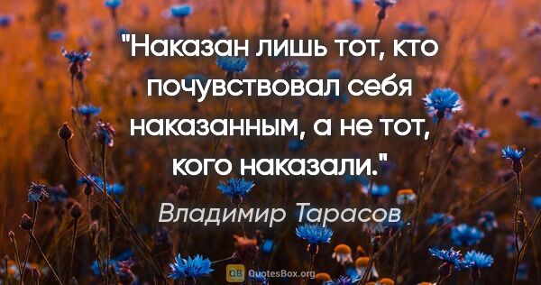 Владимир Тарасов цитата: "Наказан лишь тот, кто почувствовал себя наказанным, а не тот,..."