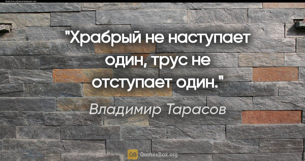 Владимир Тарасов цитата: "Храбрый не наступает один, трус не отступает один."