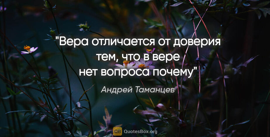 Андрей Таманцев цитата: "Вера отличается от доверия тем, что в вере нет вопроса «почему»"