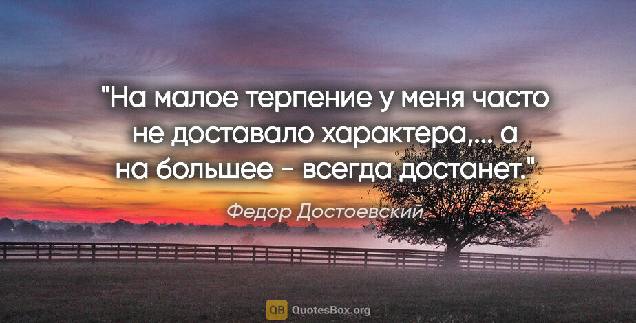 Федор Достоевский цитата: "На малое терпение у меня часто не доставало характера,... а на..."
