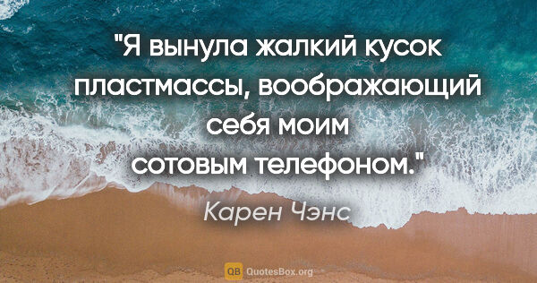 Карен Чэнс цитата: "Я вынула жалкий кусок пластмассы, воображающий себя моим..."