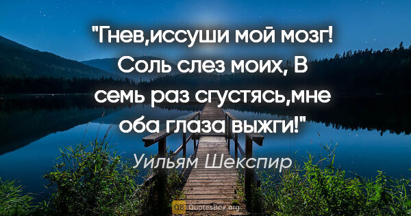 Уильям Шекспир цитата: "Гнев,иссуши мой мозг! Соль слез моих,

В семь раз сгустясь,мне..."