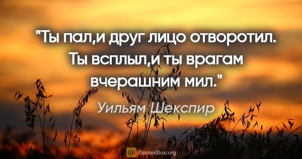 Уильям Шекспир цитата: "Ты пал,и друг лицо отворотил.

Ты всплыл,и ты врагам вчерашним..."