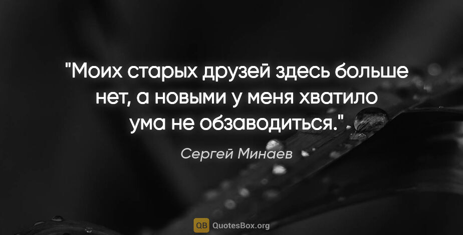 Сергей Минаев цитата: "Моих старых друзей здесь больше нет, а новыми у меня хватило..."
