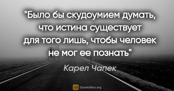 Карел Чапек цитата: ""Было бы скудоумием думать, что истина существует для того..."