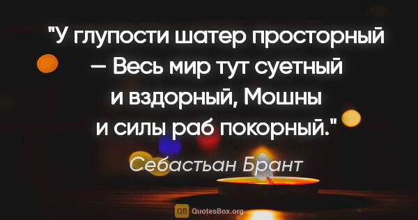 Себастьан Брант цитата: "У глупости шатер просторный —

Весь мир тут суетный и..."