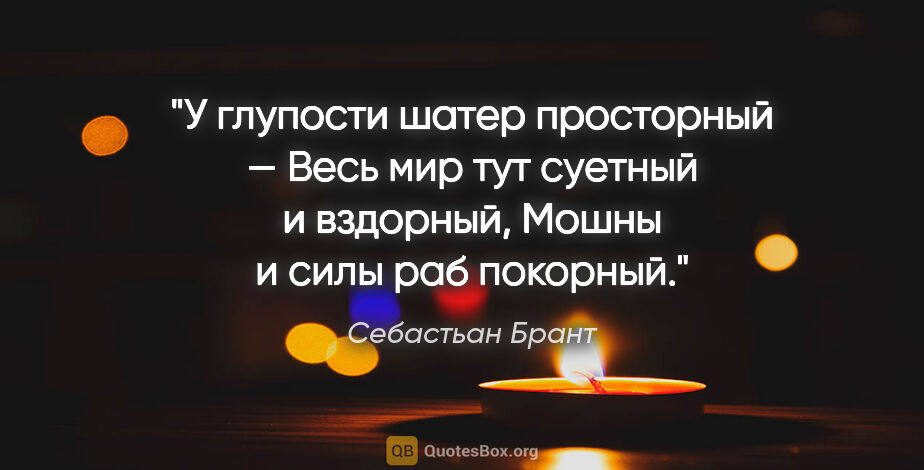 Себастьан Брант цитата: "У глупости шатер просторный —

Весь мир тут суетный и..."