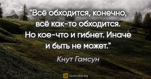 Кнут Гамсун цитата: "Всё обходится, конечно, всё как-то обходится. Но кое-что и..."