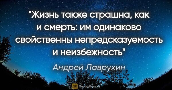Андрей Лаврухин цитата: "Жизнь также страшна, как и смерть: им одинаково свойственны..."