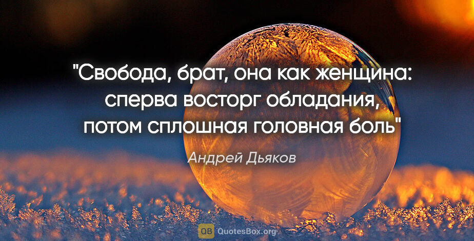 Андрей Дьяков цитата: "Свобода, брат, она как женщина: сперва восторг обладания,..."