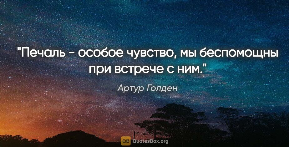 Артур Голден цитата: "Печаль - особое чувство, мы беспомощны при встрече с ним."