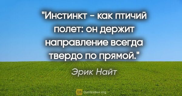 Эрик Найт цитата: ""Инстинкт - как птичий полет: он держит направление всегда..."