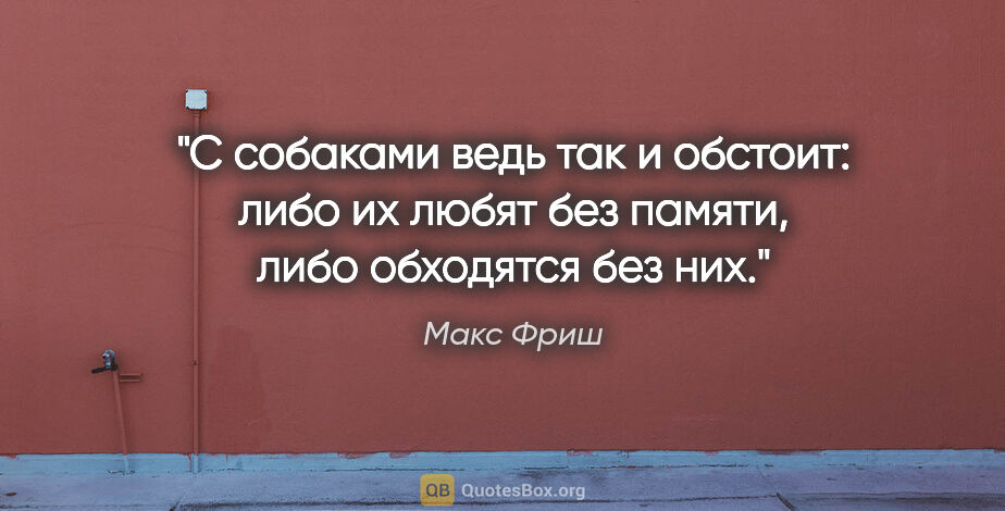 Макс Фриш цитата: "С собаками ведь так и обстоит: либо их любят без памяти, либо..."