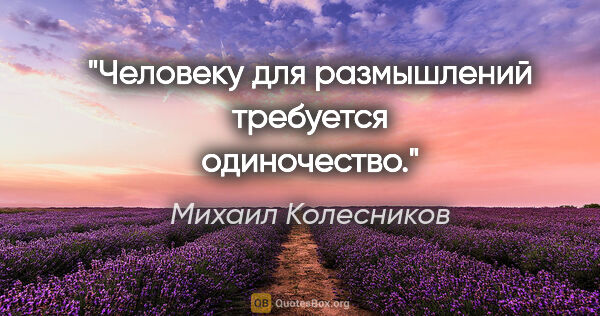 Михаил Колесников цитата: ""Человеку для размышлений требуется одиночество.""