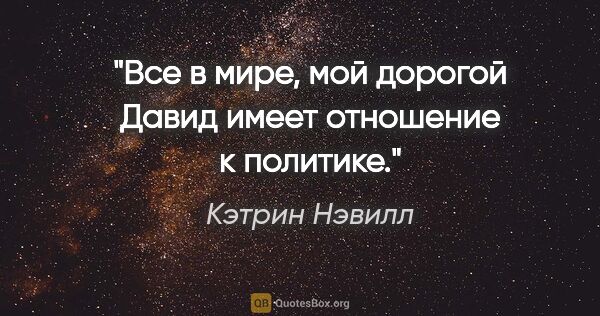 Кэтрин Нэвилл цитата: "Все в мире, мой дорогой Давид имеет отношение к политике."