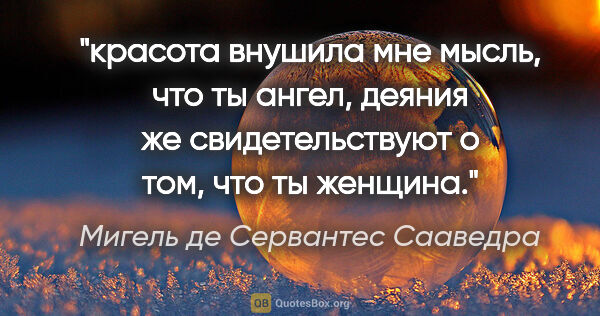 Мигель де Сервантес Сааведра цитата: "красота внушила мне мысль, что ты ангел, деяния же..."