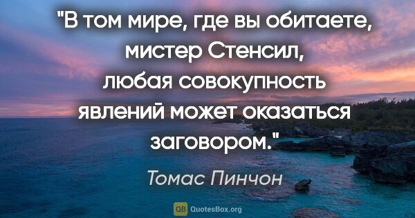 Томас Пинчон цитата: "В том мире, где вы обитаете, мистер Стенсил, любая..."