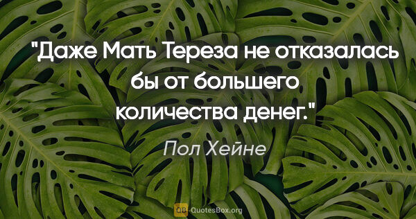 Пол Хейне цитата: "Даже Мать Тереза не отказалась бы от большего количества денег."