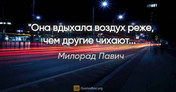 Милорад Павич цитата: "Она вдыхала воздух реже, чем другие чихают..."