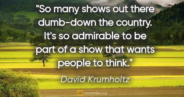 David Krumholtz quote: "So many shows out there dumb-down the country. It's so..."
