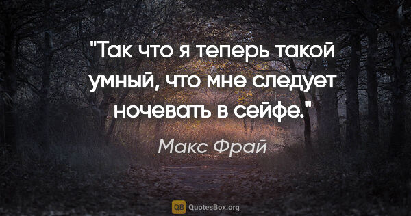 Макс Фрай цитата: "Так что я теперь такой умный, что мне следует ночевать в сейфе."