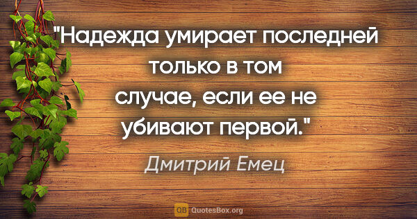 Дмитрий Емец цитата: "Надежда умирает последней только в том случае, если ее не..."
