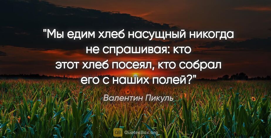 Валентин Пикуль цитата: "Мы едим хлеб насущный никогда не спрашивая: кто этот хлеб..."