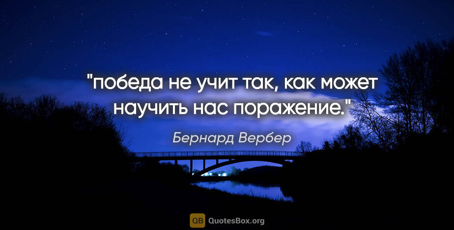 Бернард Вербер цитата: "победа не учит так, как может научить нас поражение."