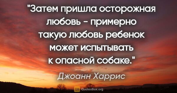 Джоанн Харрис цитата: "Затем пришла осторожная любовь - примерно такую любовь ребенок..."