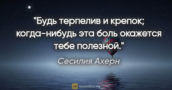 Сесилия Ахерн цитата: "Будь терпелив и крепок; когда-нибудь эта боль окажется тебе..."