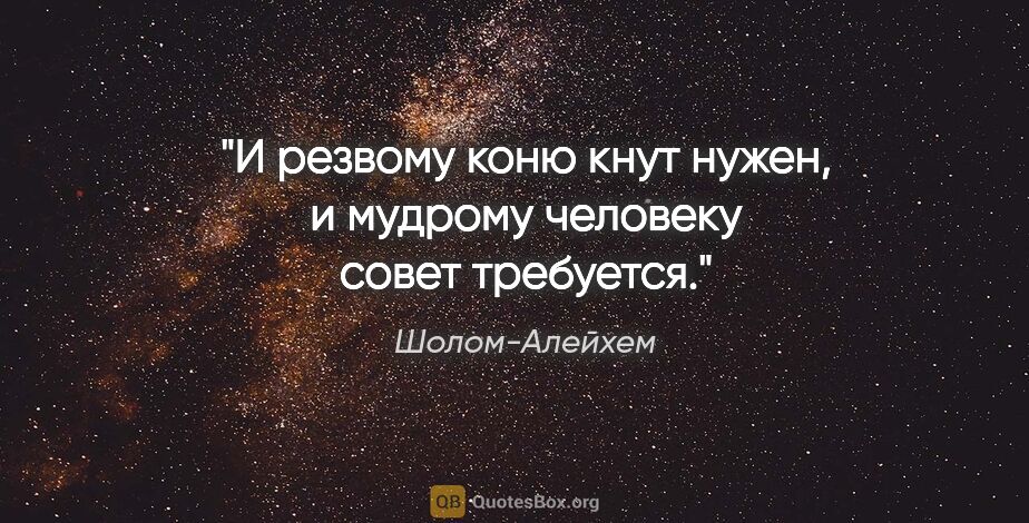 Шолом-Алейхем цитата: ""И резвому коню кнут нужен, и мудрому человеку совет требуется"."