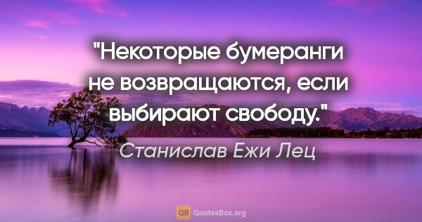 Станислав Ежи Лец цитата: "Некоторые бумеранги не возвращаются, если выбирают свободу."