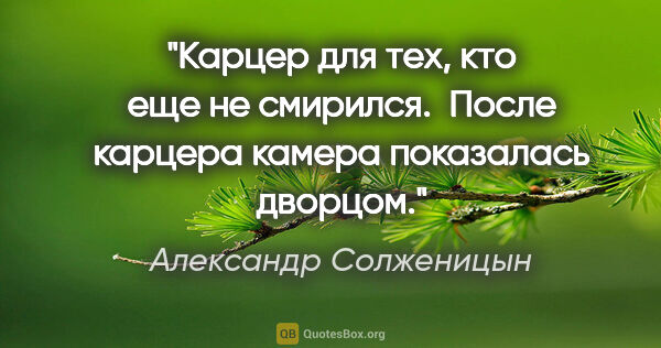 Александр Солженицын цитата: "Карцер для тех, кто еще не смирился.  После карцера камера..."