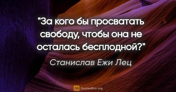 Станислав Ежи Лец цитата: "За кого бы просватать свободу, чтобы она не осталась бесплодной?"