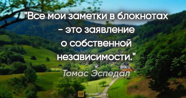 Томас Эспедал цитата: "Все мои заметки в блокнотах - это заявление о собственной..."