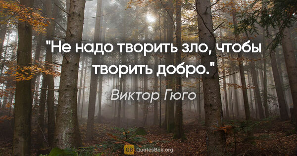 Виктор Гюго цитата: "Не надо творить зло, чтобы творить добро."