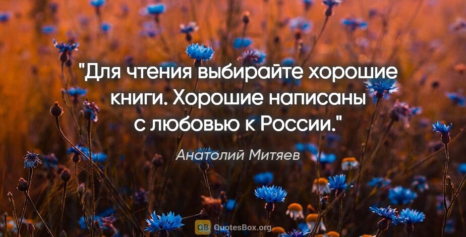 Анатолий Митяев цитата: "Для чтения выбирайте хорошие книги. Хорошие написаны с любовью..."