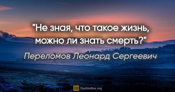 Переломов Леонард Сергеевич цитата: "Не зная, что такое жизнь, можно ли знать смерть?"