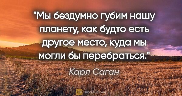 Карл Саган цитата: "Мы бездумно губим нашу планету, как будто есть другое место,..."