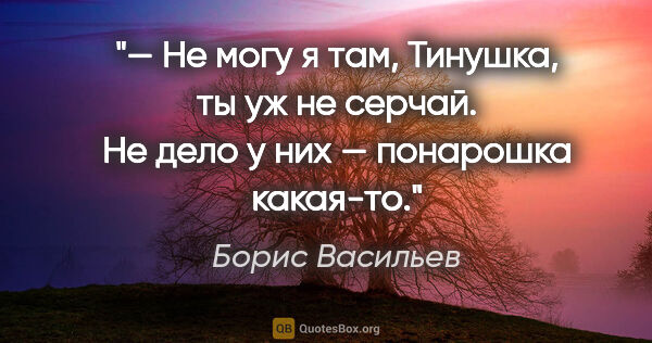 Борис Васильев цитата: "— Не могу я там, Тинушка, ты уж не серчай. Не дело у них —..."