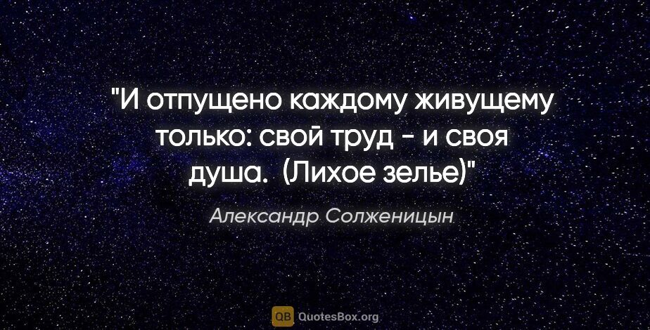 Александр Солженицын цитата: "И отпущено каждому живущему только: свой труд - и своя душа...."