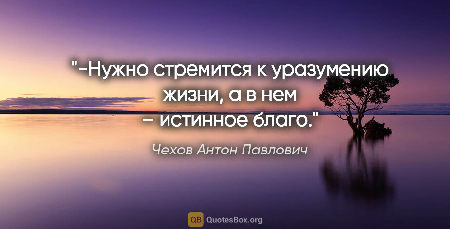 Чехов Антон Павлович цитата: "-Нужно стремится к уразумению жизни, а в нем – истинное благо."