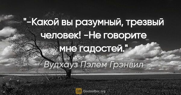 Вудхауз Пэлем Грэнвил цитата: "-Какой вы разумный, трезвый человек!

-Не говорите мне гадостей."