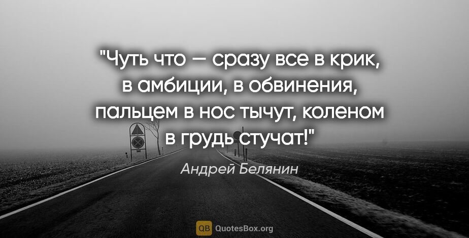 Андрей Белянин цитата: "Чуть что — сразу все в крик, в амбиции, в обвинения, пальцем в..."