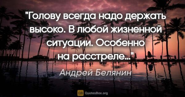 Андрей Белянин цитата: "Голову всегда надо держать высоко. В любой жизненной ситуации...."