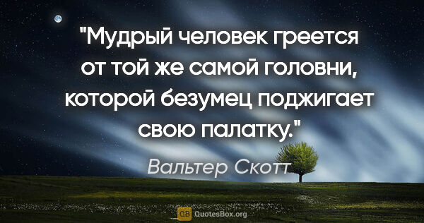 Вальтер Скотт цитата: "Мудрый человек греется от той же самой головни, которой..."