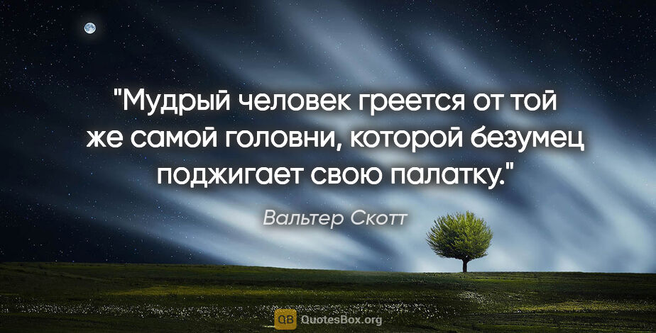 Вальтер Скотт цитата: "Мудрый человек греется от той же самой головни, которой..."