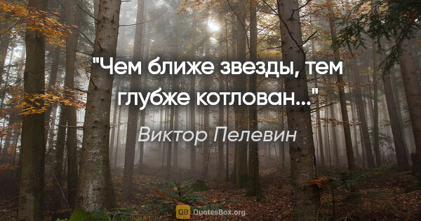 Виктор Пелевин цитата: "Чем ближе звезды, тем глубже котлован..."